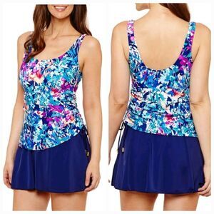 NWT Azul 18 Instant Minimizer Swim Dress Blue Floral